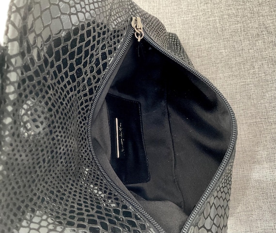 Kenneth Jay Lane Black Suede Clutch, Snake Emboss… - image 8