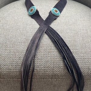 Vintage Shell Medallion Tie Belt With Long Fringe Ends 1970s Coconut Shell Rings Brown Fringe Tie Belt, XL 2XL 3XL  main image 4