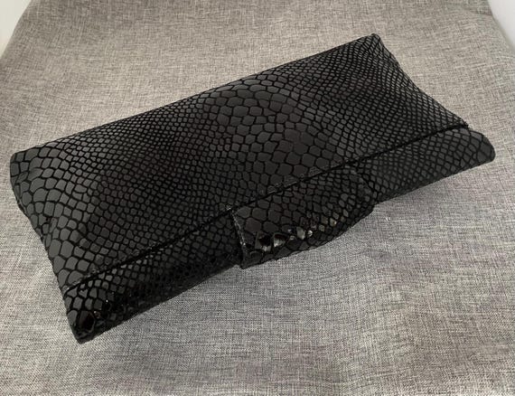 Kenneth Jay Lane Black Suede Clutch, Snake Emboss… - image 6