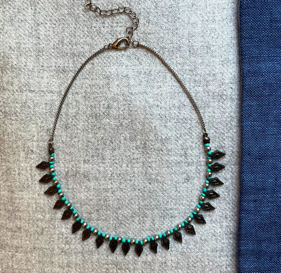 Vintage Southwest Fringed Choker, Turquoise Beads… - image 1
