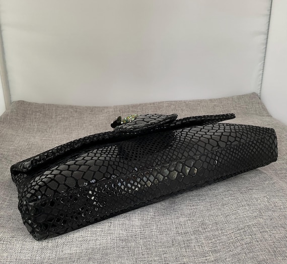Kenneth Jay Lane Black Suede Clutch, Snake Emboss… - image 7
