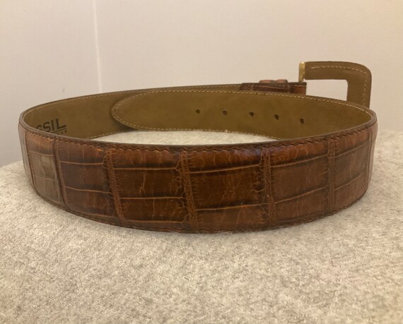 FOSSIL Reptile Embossed Brown Leather Belt, Vintage, Texture 