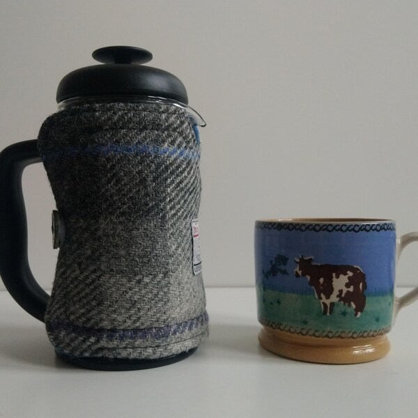 Small Harris Tweed Cafetiere Cover - Grey/Blue