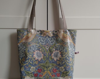 PVC Shopper Bag in William Morris' Strawberry Thief Design (Light Blue)