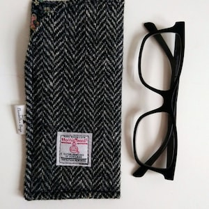 Harris Tweed Soft Reading Glasses Case with Tana Lawn Liberty Art Fabric Lining - Black/Grey
