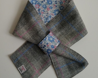 Harris Tweed Neck Warmer Lined With Liberty Art Fabric- Grey/Pink