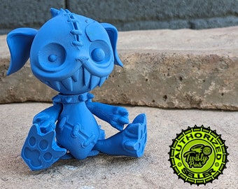 articulated stuffed puppy figurine in matte blue filament, ready to ship!