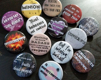 Borderlands buttons 1.25" / 32mm pin back badges MATURE/Language