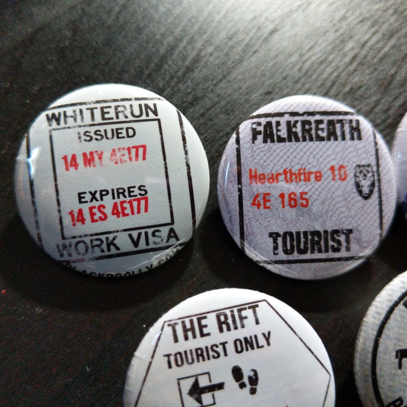 Skyrim passport stamp buttons 1.25 / 32mm pin back badges Elder Scrolls image 7