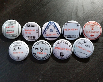 Skyrim passport stamp buttons 1.25" / 32mm pin back badges [Elder Scrolls]