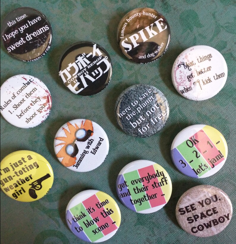Complete set of 12 Cowboy Bebop buttons ON SALE 1.25 32mm pinback buttonbadge
