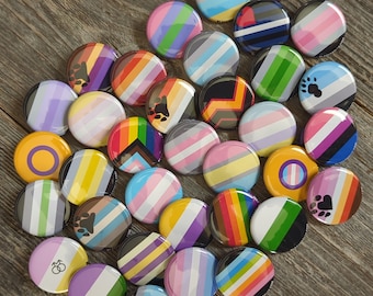 Botones de la bandera del orgullo: género, comunidad y otras identidades: agender, trans, Genderqueer, enby, demigirl, bxy, oso, twink, intersex y ¡más!
