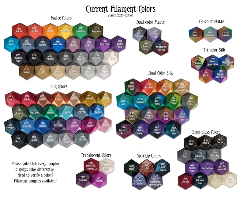 Filament Color Samples - 100+ Colors and 9 Textures! Be Sure to Get the ...