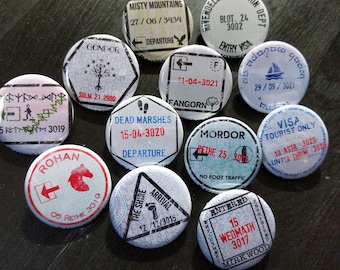 Middle Earth passport stamp buttons 1.25" / 32mm pin back button/badge