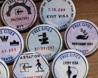 Complete Set of 14 Essos passport stamp magnets 1.25" / 32mm fridge magnets [A Song of Ice and Fire/Game of Thrones]