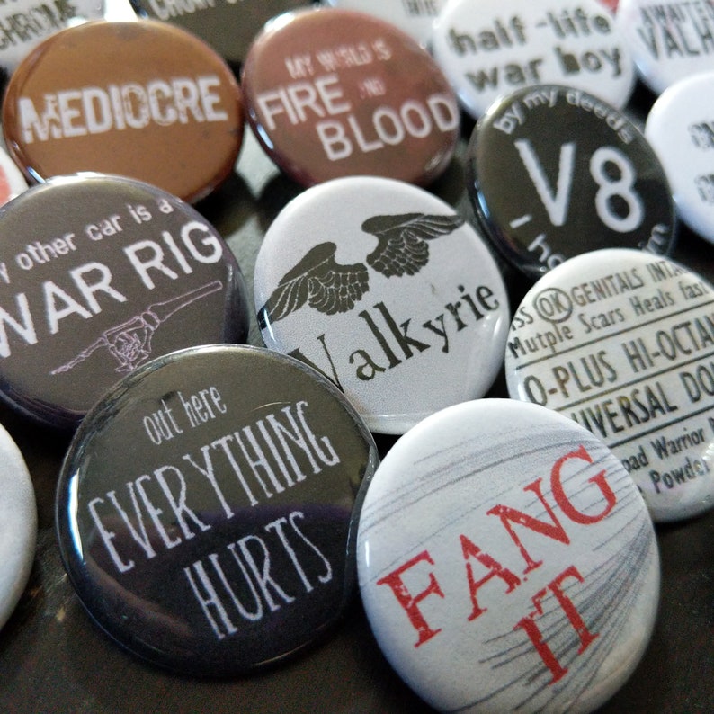 Fury Road buttons 1.25 / 32mm pin back badges: We Are Not Things, War Boys, Vuvalini image 5