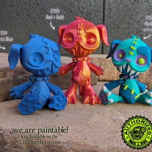 articulated stuffed puppy figurine, paintable & custom printed in your choice of 100+ colors including dual color, matte, rainbow + more!