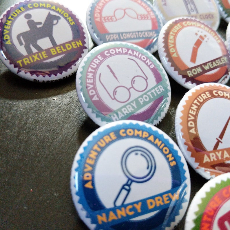 Adventure Companions buttons 1.25 / 32mm pin back badges/ Trixie Belden, Nancy Drew, Drizzt, Dent, Arya, Brienne, Frodo image 6