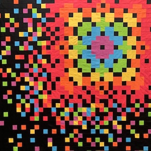 Granny Square Pixel Quilt and Wallhanging, Modern, PDF Instant Download,