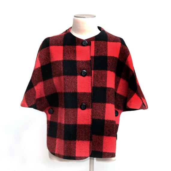 vintage 60s Country Place red plaid wool capelet S - image 4