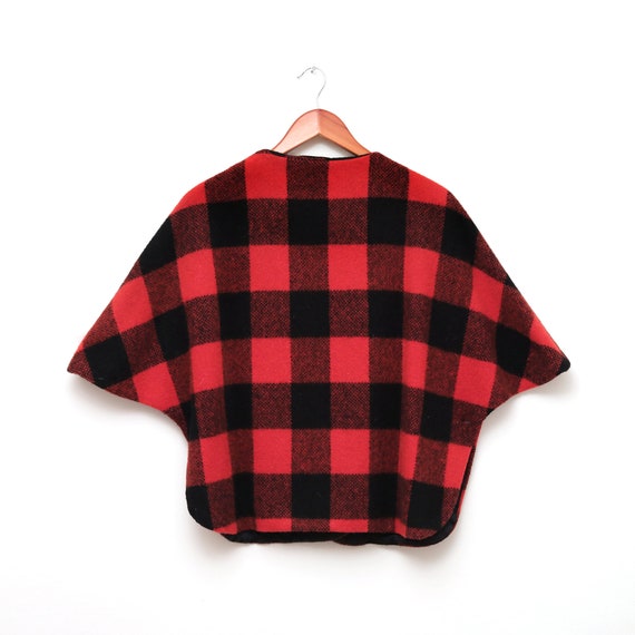 vintage 60s Country Place red plaid wool capelet S - image 3