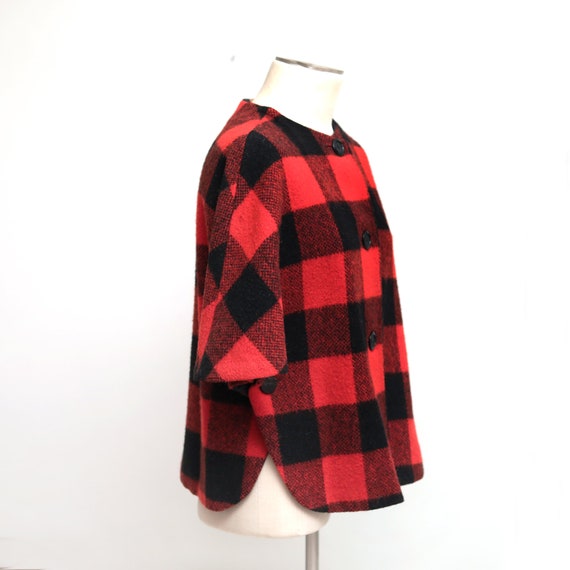 vintage 60s Country Place red plaid wool capelet S - image 2