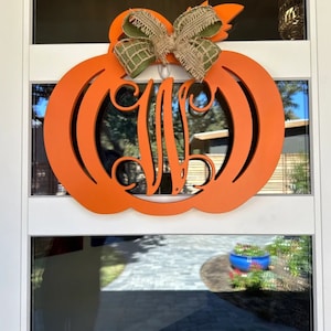 Wooden Letter W in Pumpkin Monogram for Door Hanger Wreath, Initial Door Hanger, Wooden Pumpkin Cutout Monogram for Fall Home Decor