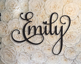 Emily Wooden Name Sign Cutout - Elegant Baby Girl Script Name Wall Hanging - Wall Letters for Nursery Decor - Baby Girl Nursery Sign