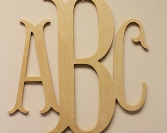 Wooden Monogram Unpainted Wood Monogram Wood Letters | Etsy