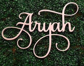 Large Wooden Name Wall Sign Cutout - Unpainted Script Name - Wall Hanging - Wall Letters - Nursery Decor - Nursery Sign - Baby Girl