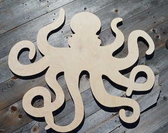 Bathroom Decor Wooden Octopus Cutout Art Nautical Decor Beach Wall Art - nautical nursery, sea creatures, nautical home, beach house decor