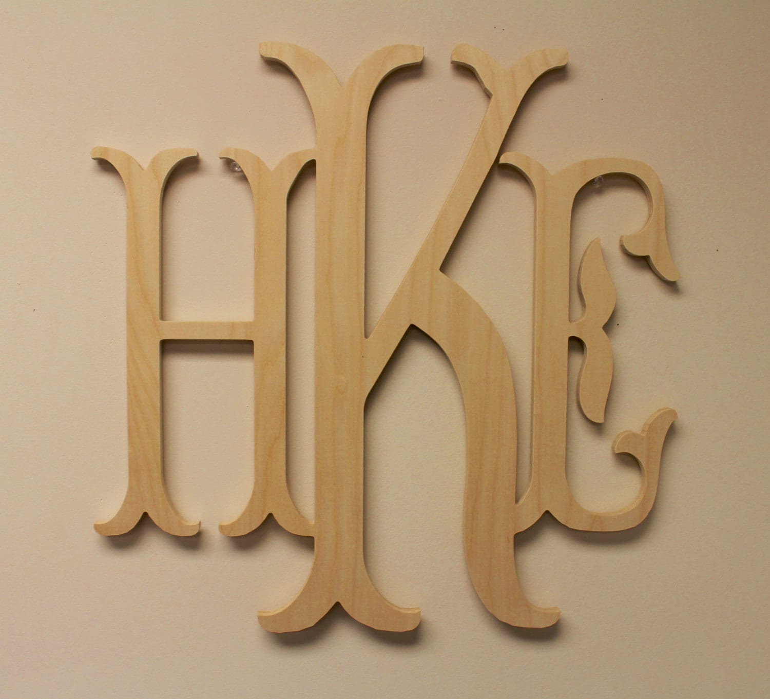 Wooden Monogram - Unpainted Wood Monogram - Wood Letters - Large Wood Monogram - Nursery Letters - Wooden Wall Sign - Fishtail Monogram