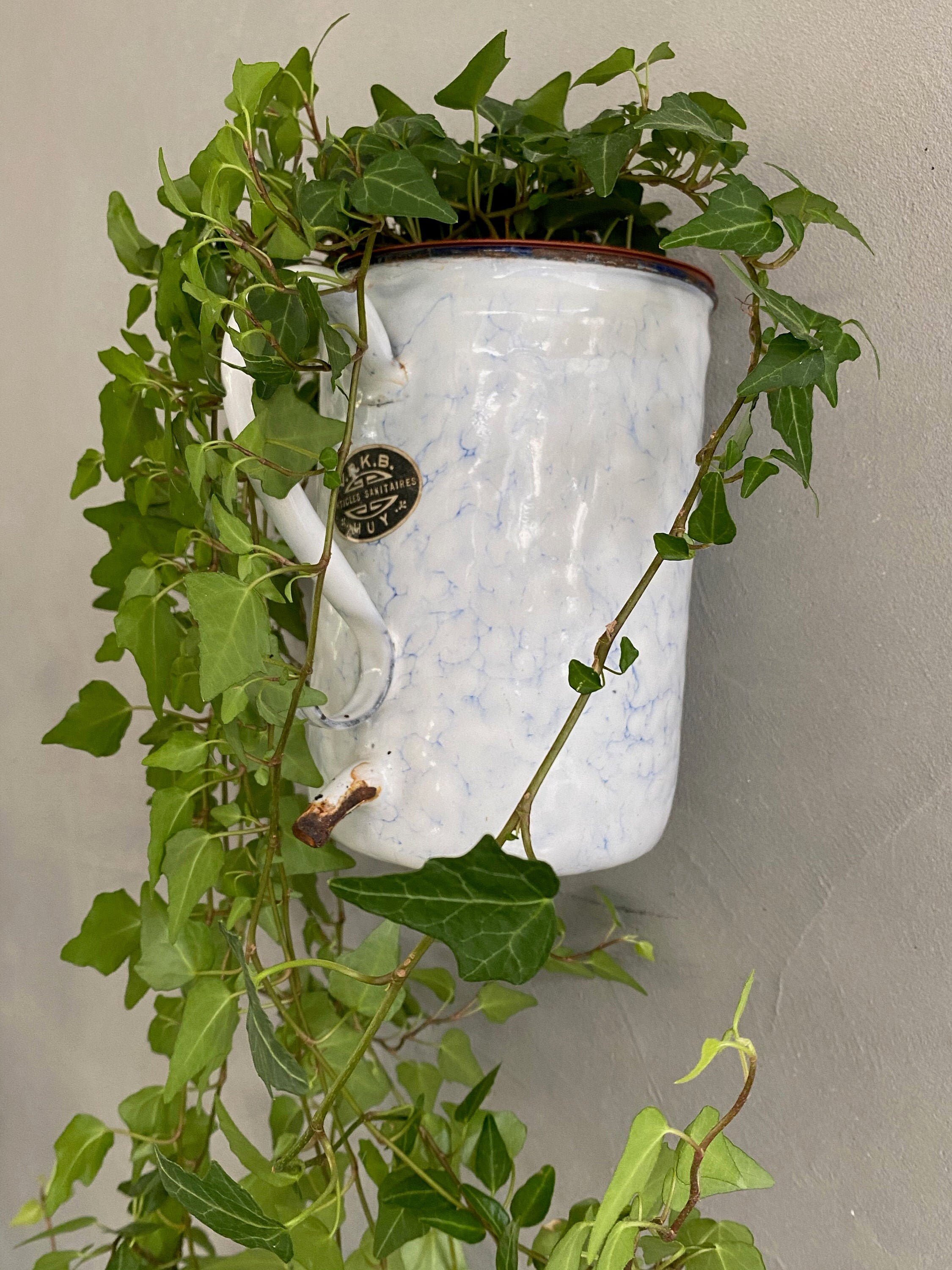 Ancien Pot à Lavement Émaillé, Décoration Cuisine, Salle de Bains, Campagne Chic