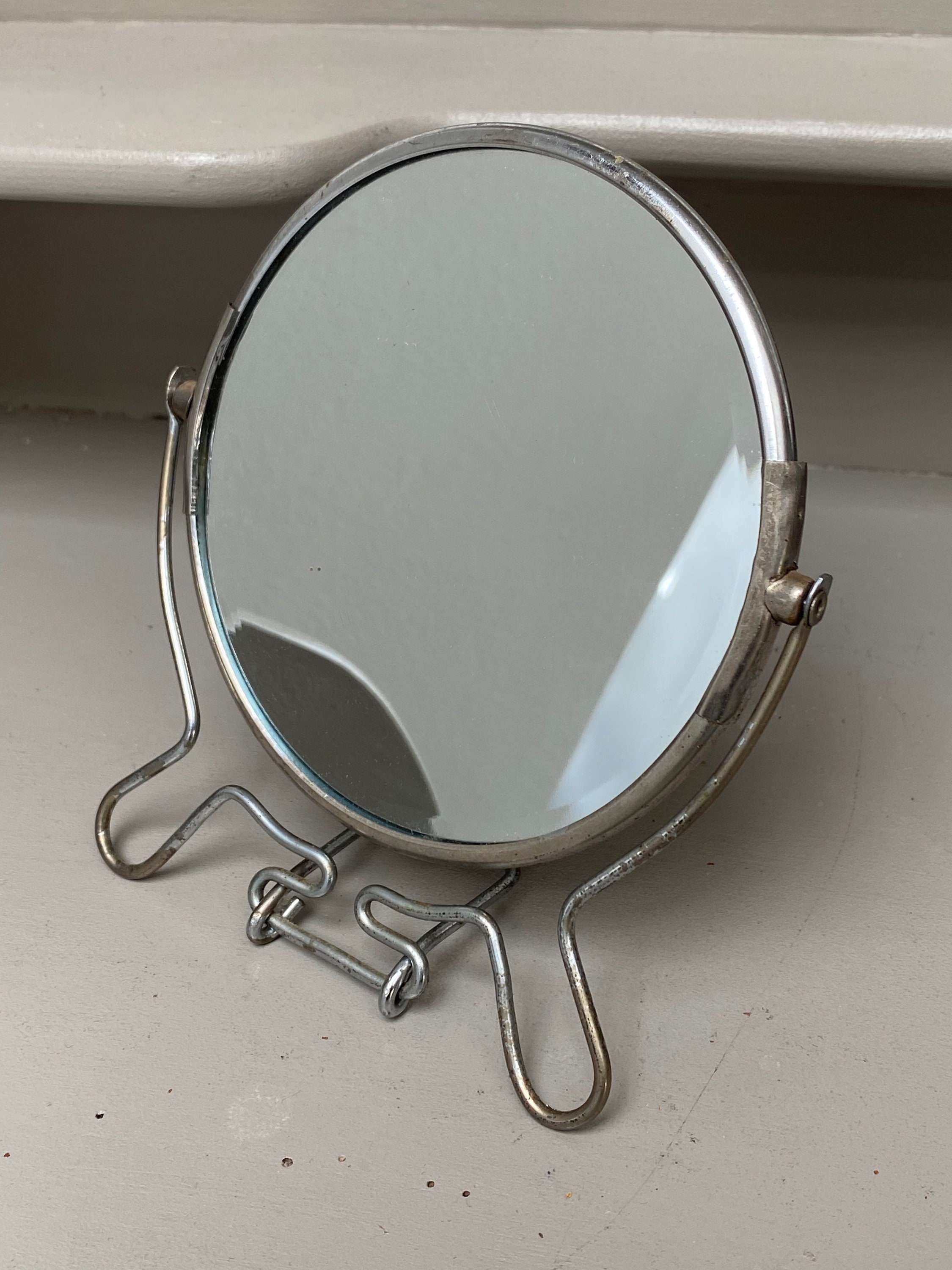 Miroir Rond à Poser, Miroir Chinois Chromé, Vintage