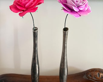 Set of 2 Vintage Mid Century Modern WMF Ikora Silver Bud Vases