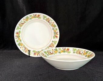 Vintage Noritake Homecoming 9002 Coupe Soup Bowls Set of 2 7.5” Progression China Japan Birds Fruit