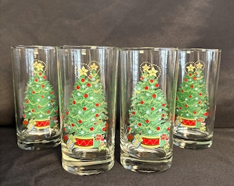 Homco Home Interiors 8728 Christmas Tree Tumbler Glasses - Set of 4