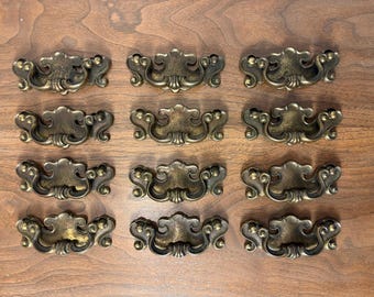 12 Keeler Brass French Provincial Bail Drawer Pulls, Solid Brass Cabinet Hardware