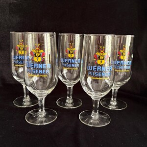 Set of 5 Werner Pilsener Glasses | Vintage German Beer Stemware |0.25L Footed Pilsners | Poppenhausen Franken Breweriana | Barware Gift