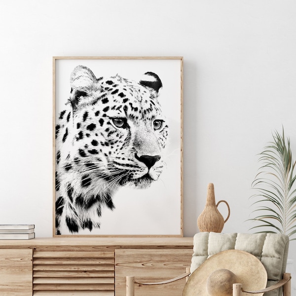Leopard photography, black and white leopard print, Leopard art, Leopard printable, Leopard wall décor, animal wall art, Leopard poster