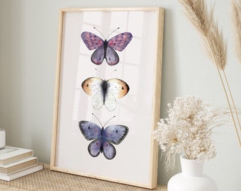 Boho butterflies, butterfly art, watercolor butterflies, butterfly wall décor, butterfly printable, printable wall art, watercolor art boho