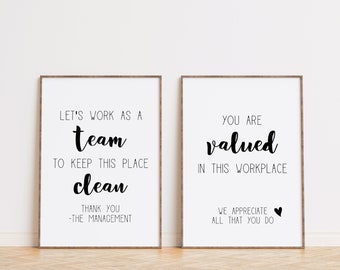 Set of 2 breakroom art, office wall art, office art, set of 2 office art, wall art for office, break room art, teamwork quotes, work signs