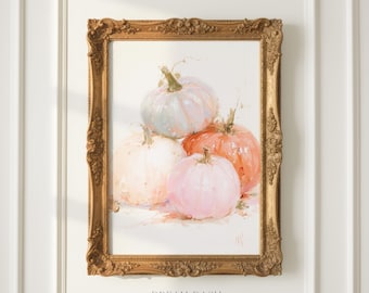 Pastel Pumpkin Wall Art, Heirloom Harvest Print, Soft Fall Still Life Artwork, Cottage Kitchen Wall Art Print, Autumn Home Decor