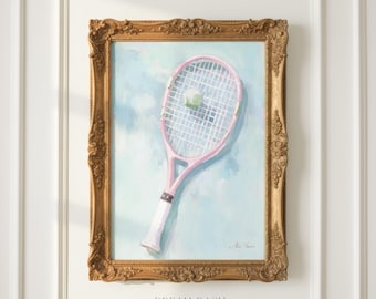 Pink Tennis Racket Wall Art, Preppy Sports Print, Tennis Lover Decor, Country Club Artwork, Girls Room Decor, Tennis Player Gift Art Print
