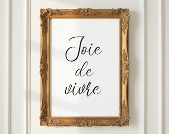 Joie de vivre, arte mural imprimible, lámina con cita francesa, póster francés, arte francés, decoración mural francesa, cita francesa, arte con cita imprimible