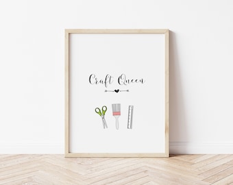 Craft Queen, craft room sign, craft room wall art, sewing room sign, sewing room decor, sewing room art, printable wall art, art room decor