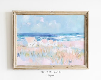 Coastal Cottage Painting, Beach House Wall Art, Nantucket Coastal Decor, Ocean Landscape