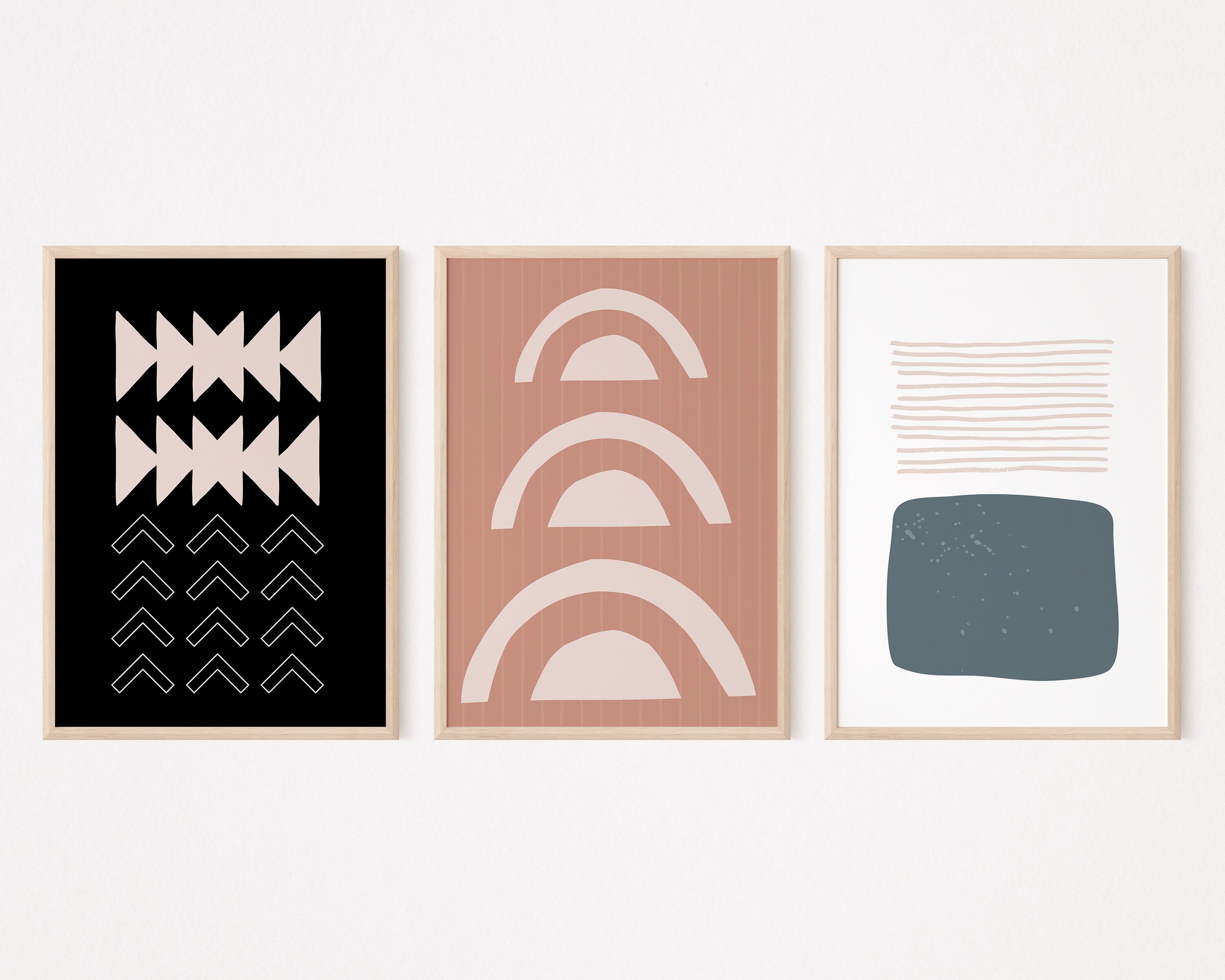 Set of 3 Boho Art Terracotta Tan Black, Abstract Geometric Art, Boho ...