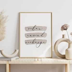 Relax unwind recharge, bathroom print, printable bathroom art, bathroom decor, spa print, spa art, spa printable, spa quote, bath quote