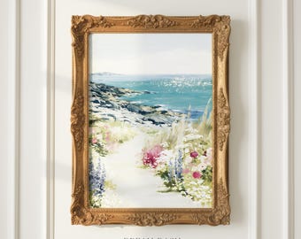 New England Coastal Path Wall Art, Ocean Landscape Print, Rocky Shoreline Artwork, Beach House Wall Art Print, Seaside Home Decor